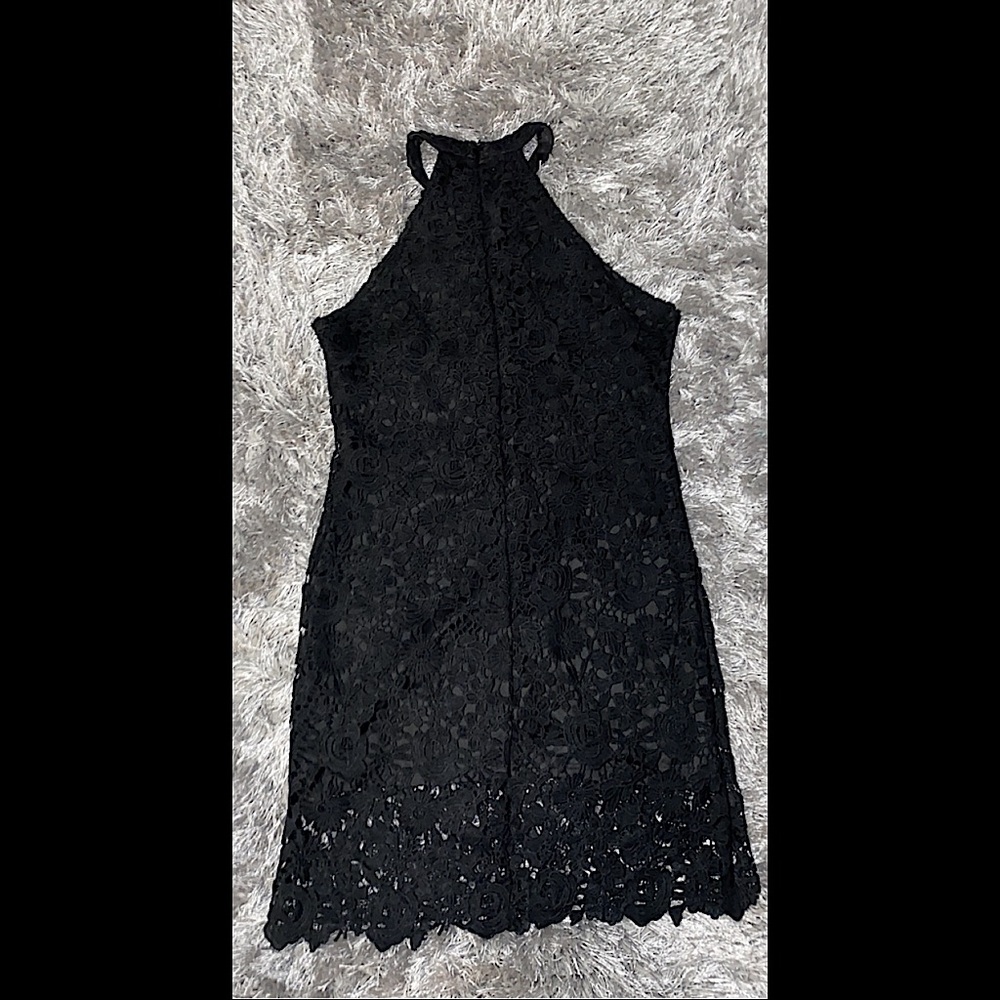 Black floral lace high-neck dress!